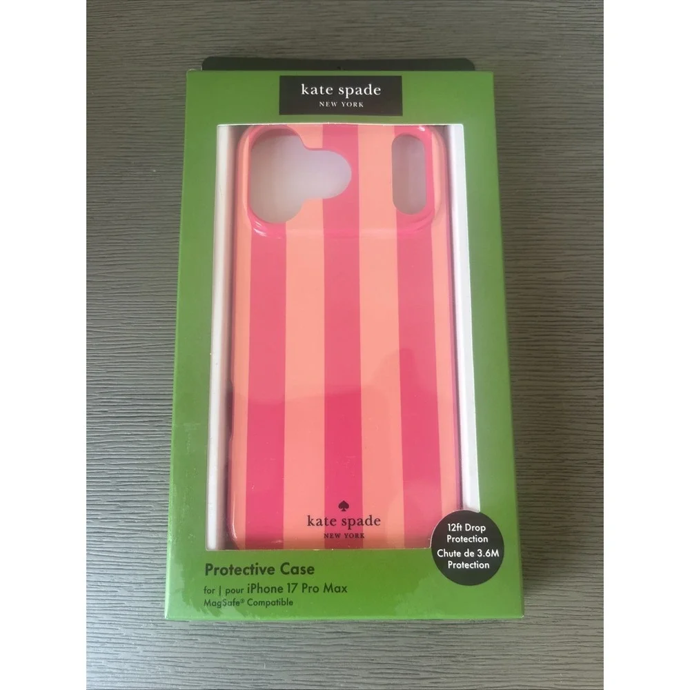 Kate Spade iPhone 17 Pro Max Protective Striped Case MagSafe Orange Red NIB